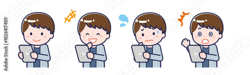 タブレットを使う「私服の大人」の男性