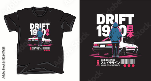 Drift 1990 drifting car graphic vector art t-shirt design print template