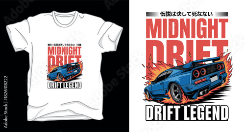 Midnight drift drifting car graphic vector art t-shirt design print template
