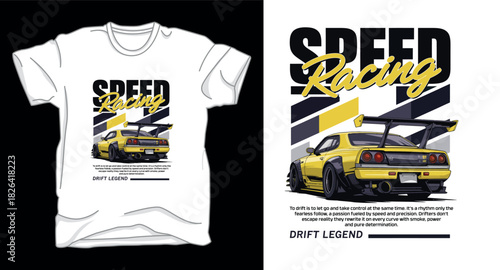 Speed racing drifting car graphic vector art t-shirt design print template