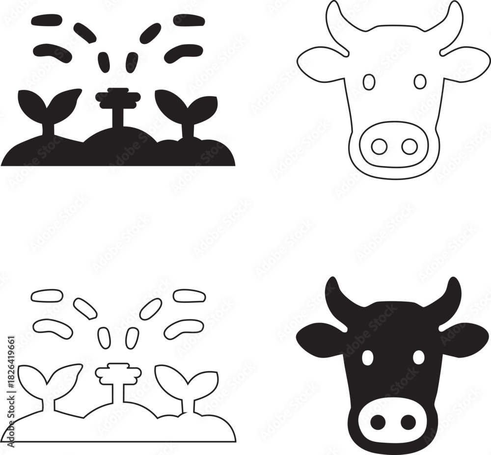 Obraz premium 4 pcs Farming and agriculture vector icon set pack.