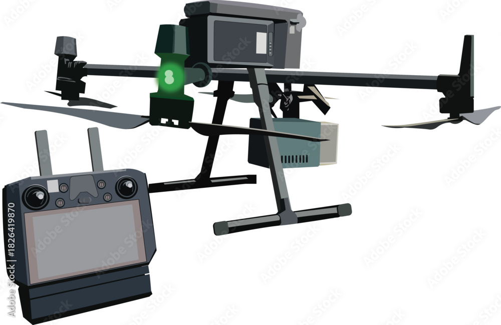 Fototapeta premium Drone Lidar and remote control. Tools for mapping with advanced technology.eps