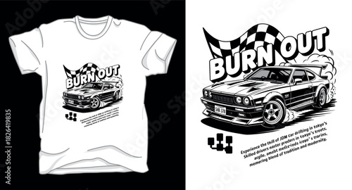 Burn out drifting car graphic vector art t-shirt design print template