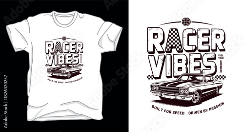 Racer vibes drifting car graphic vector art t-shirt design print template