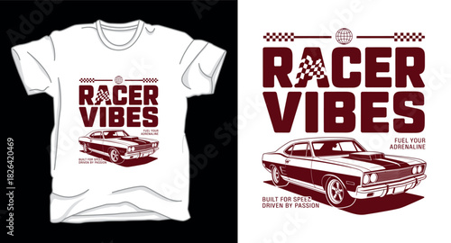 Racer vibes drifting car graphic vector art t-shirt design print template