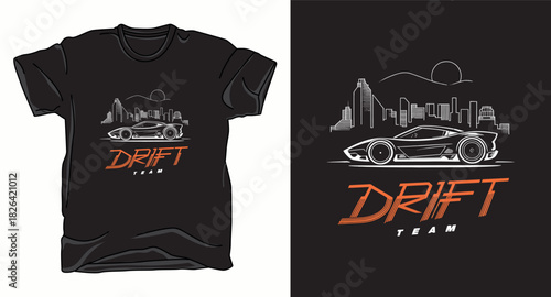Drift team car graphic vector art t-shirt design print template