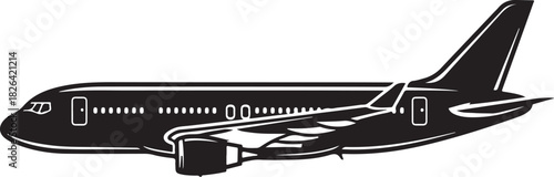 Commercial airplane side view silhouette on white background vector art