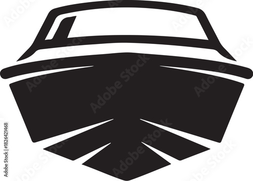 Front view of a sleek speed boat silhouette icon on white background