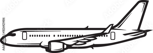 Commercial airliner jet in flight outline vector illustration.