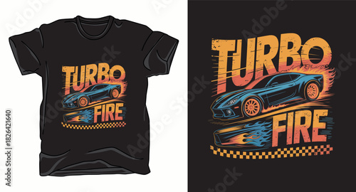 Turbo fire drifting car graphic vector art t-shirt design print template