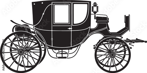 Vintage horse-drawn carriage silhouette isolated on white background