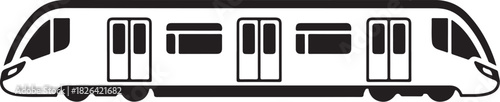Modern subway train icon with doors and windows, vector silhouette