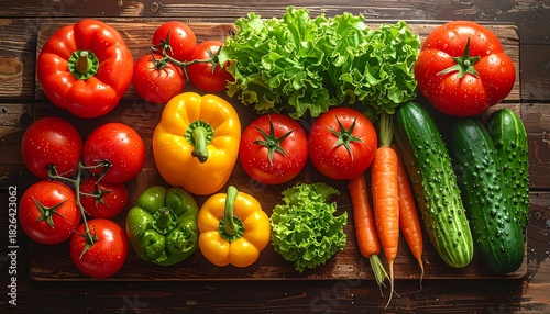 Fresh vegetables arrangement on wooden board