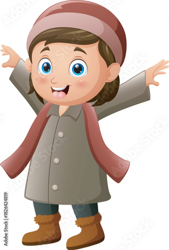 Happy little girl cartoon wearing winter clothes