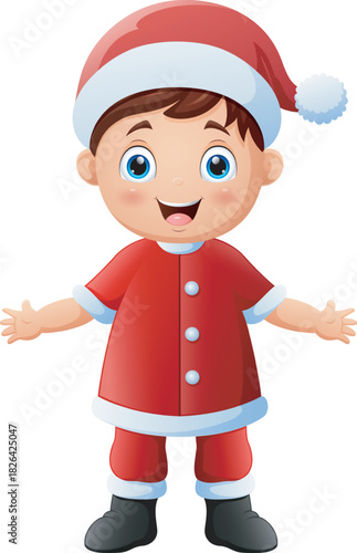 Happy boy in red santa claus costume