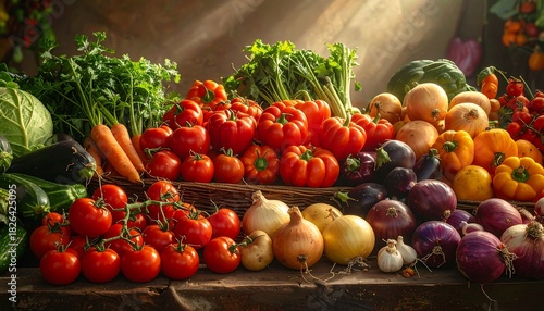 Fresh vegetables assortment on wooden table