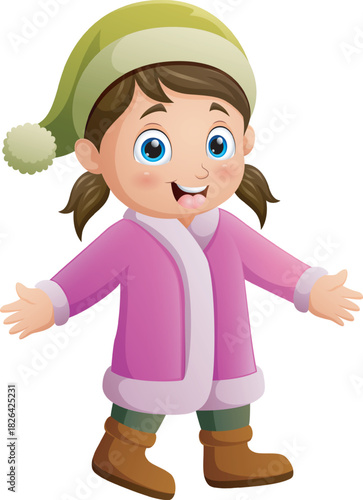 Cute little girl cartoon wearing winter clothes