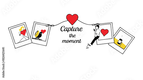 Capture the moment with instant photos a heart a bird and a person taking a selfie with their phone