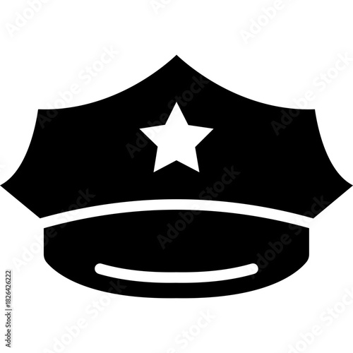Combination Cap Glyph Icon – Uniform Hat, Security Officer & Military Headgear Symbol