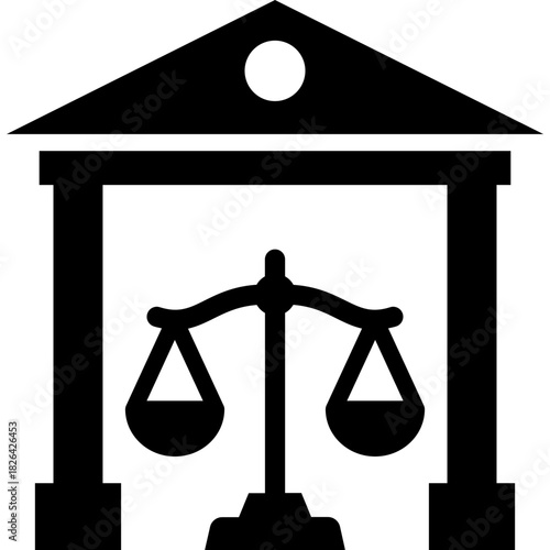 Court Building Glyph Icon – Judiciary, Legal Institution & Justice Symbol