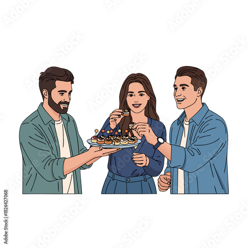 Group of friends enjoying appetizers while celebrating a happy birthday  