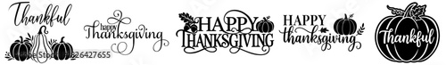 Thanksgiving Autumn Fall Quotes Lettering Bundle — Calligraphy Sayings Set with Thankful, Happy Thanksgiving, Happy Thanksgiving Day and Give Thanks Typography Phrases