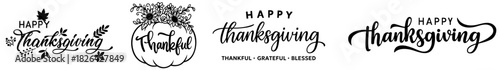 Thanksgiving Autumn Fall Quotes Lettering Bundle. Calligraphy Typography Phrases Set with Happy Thanksgiving and Give Thanks Sayings