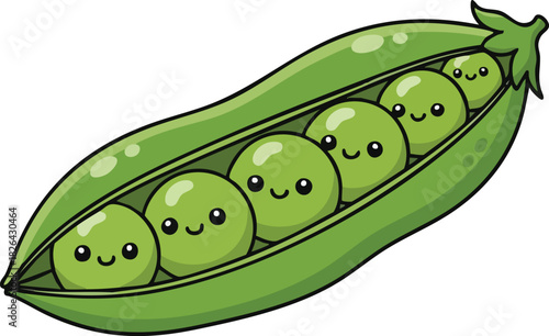 Green pea pod with small round peas inside