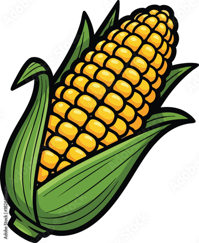 Yellow corn with green husk, simple grain