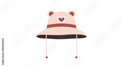 Cute pink baby hat with bear ears and heart detail, perfect for infants and toddlers in a sweet, illustrated style.