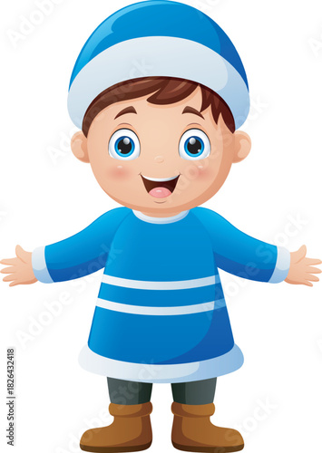 Cartoon little boy wearing winter clothes