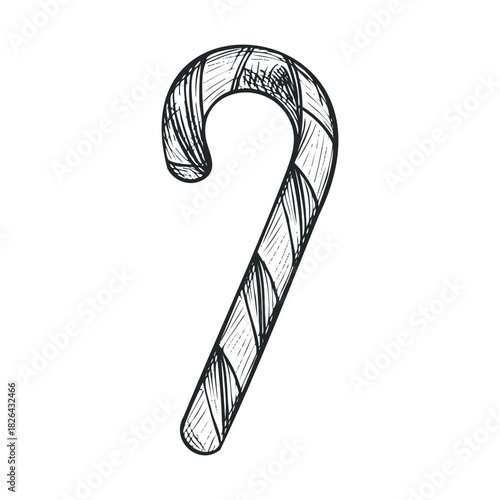 Sketch of a striped candy cane with cross-hatch shading