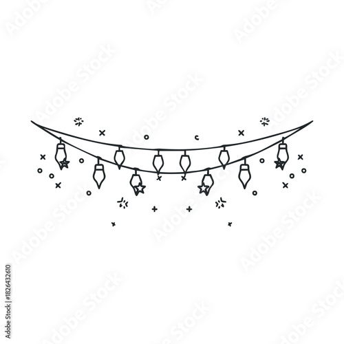 Black line icon of hanging holiday string lights
