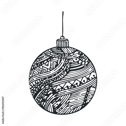 Hanging spherical ornament sketch with intricate textures