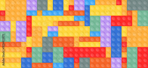 Toy blocks background. Colorful plastic toy construction bricks design. Seamless vector background pattern.