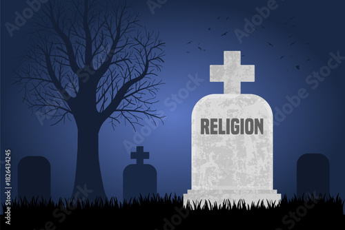 Religion is dead. Grave concept symbolizing decline in religion practices in many countries.
