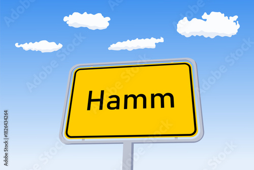 Hamm city sign in Germany. City name welcome road sign vector illustration.