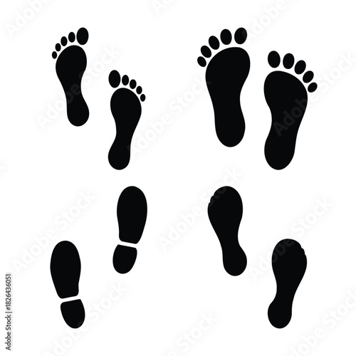 Human bare feet and shoe prints track vector illustration
