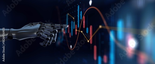 AI Robotic Intelligence Driving Financial Market Predictions and Analytics. 3d render.