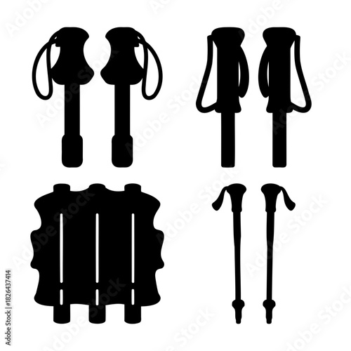 Outdoor sports equipment icons: hiking, trekking and ski poles