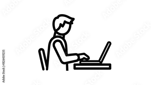 Person Working on Laptop Icon. Minimalist Line Art Vector Illustration of Desk Job, Freelancer, or Remote Work Activity