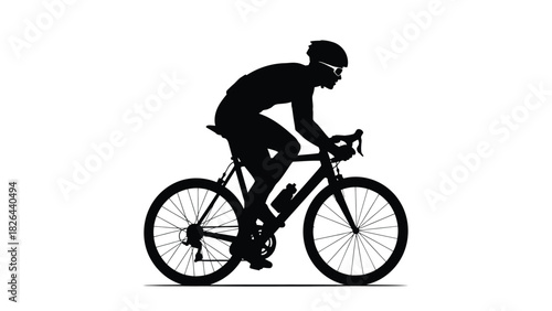 Road Cyclist Riding Racing Bike Silhouette Vector Illustration Isolated on White Background