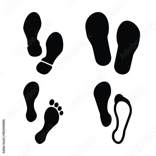 Assorted footprints and shoe prints vector icon collection