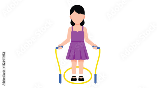 Flat vector illustration of a girl skipping rope or jumping rope, engaging in physical exercise and fitness activity