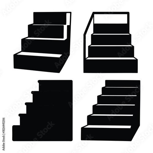 Stairs icons set: modern black silhouette vector graphic design