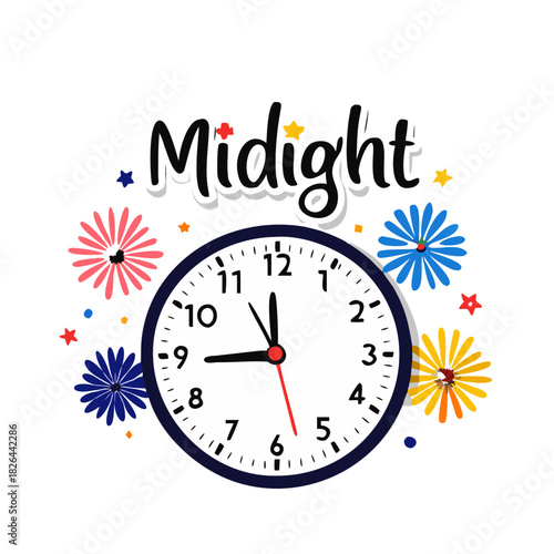 new year kit, pack of icons, champagne-bottle-with-golden-foil-and-festive-ribb, clock-showing-midnight-with-festive-decorations, fireworks-bursting-with-colorful-sparkles-and-star