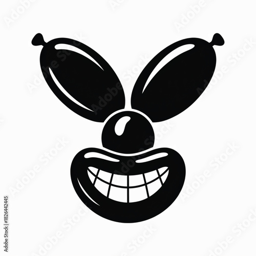 Black cartoon face made of balloons with large smile