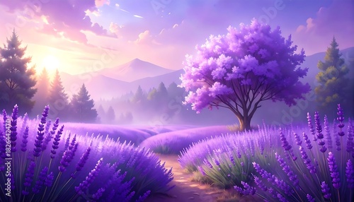 Serene lavender field at sunrise