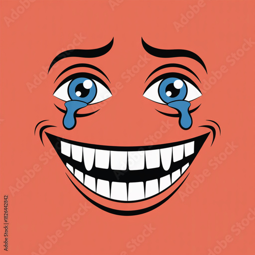 Cartoon Face Crying With Laughter Keywords: face, cartoon, crying, laughter, tears, eyes, blue