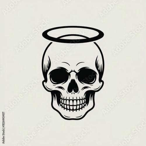 Detailed Skull With Black Halo On Light Background